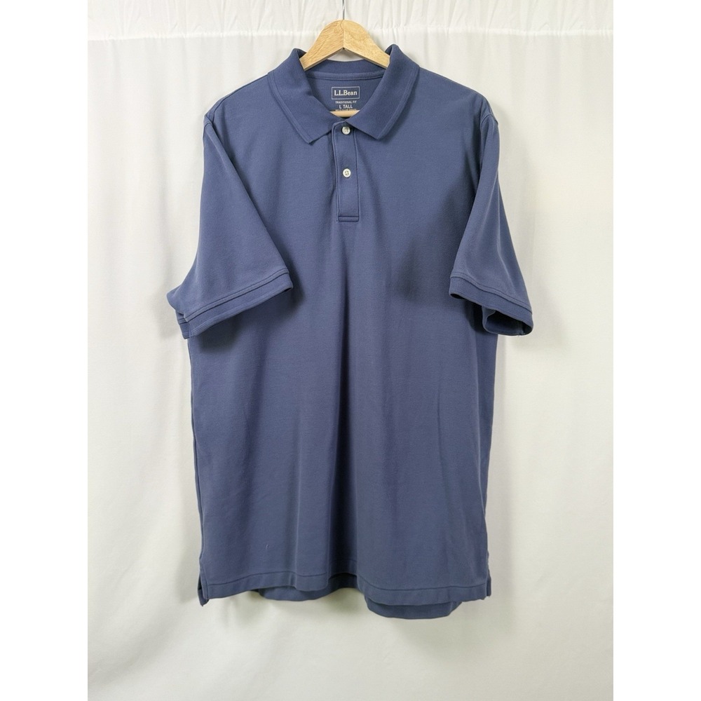 LL Bean Premium Double L Polo Shirt Traditional Fit Pique Slate Blue Mens L Tall - Picture 2 of 6